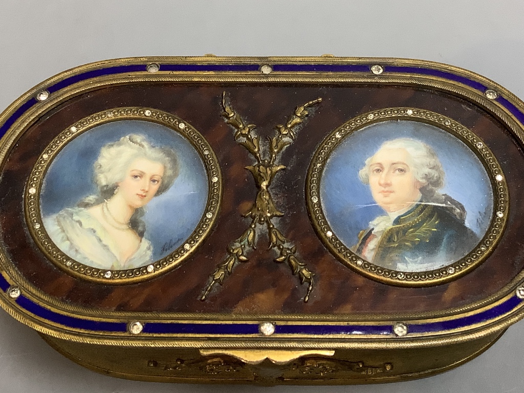 A tortoiseshell and ivory miniature portrait box, c.1900, 15 x 4.5cm